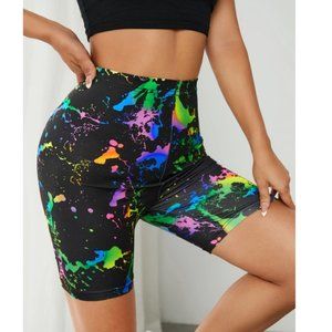 SHEIN Splash Ink Print Biker Shorts in Multi Size M NWT